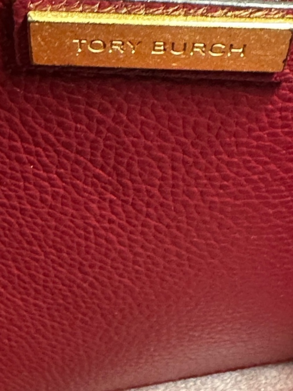 Tory Burch McGraw Leather Tote- Wine Red with Black Handles - Picture 13 of 15